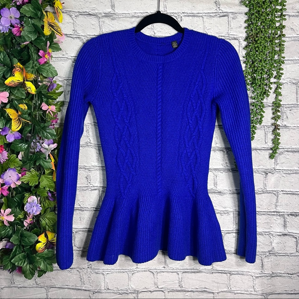 Woman Within Cobalt Cable-Knit Peplum Crew Cozy Knit Sweater Size Small